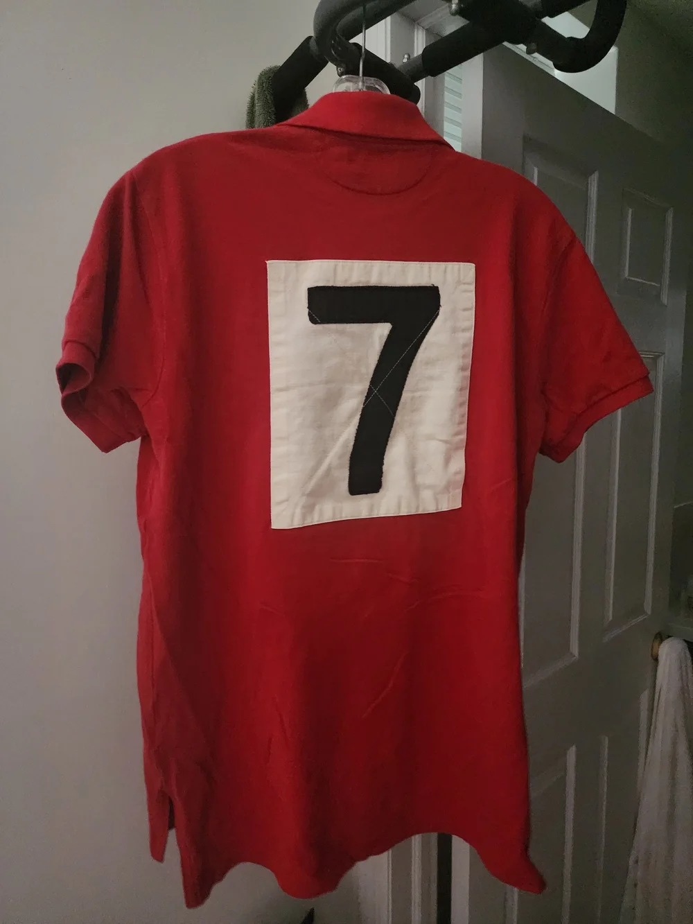 Ralph Lauren Red Polo with White V-Stripes and Black Crest
